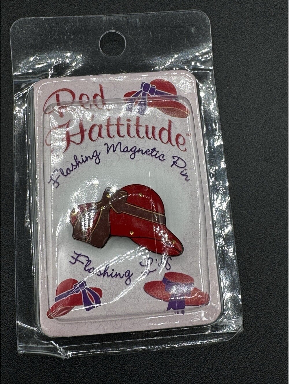 Red Hat Society Hattitude Pin Flashing Magnetic Brooch Metal Jewelry